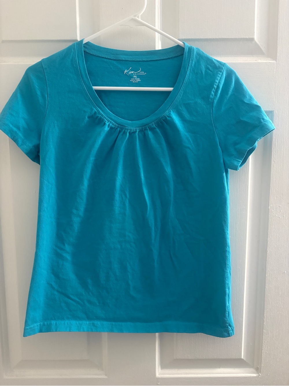 Kim Rogers Short Sleeve Scoop Neck Tee in Turquoise